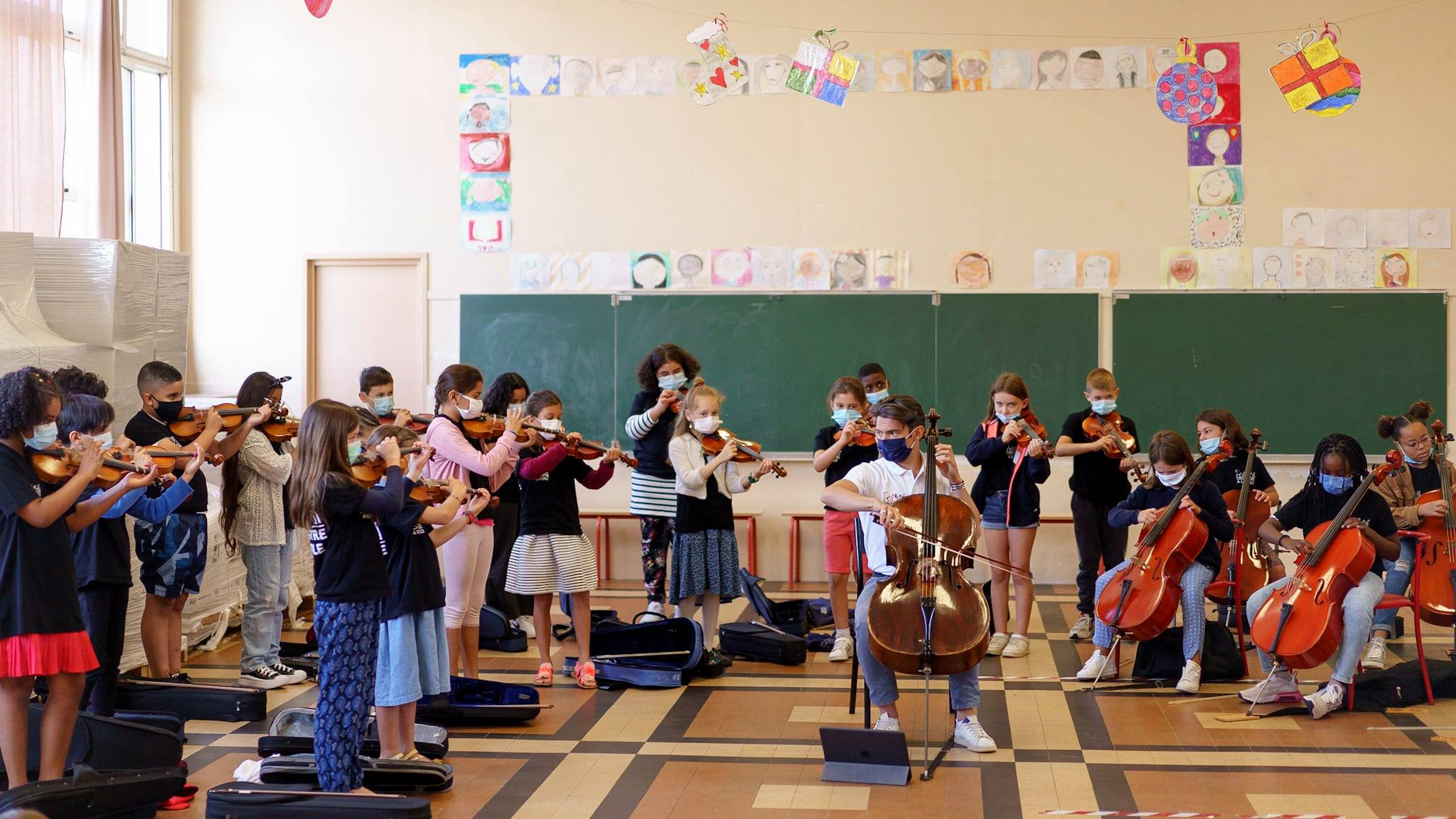 enfants, école, musique, instruments